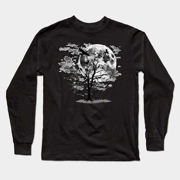 Crows and Tree Long Sleeve T-Shirt by Pixelated Atoms 